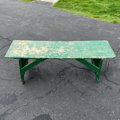 Antique Primitive Green Garden Bench Stool Decor