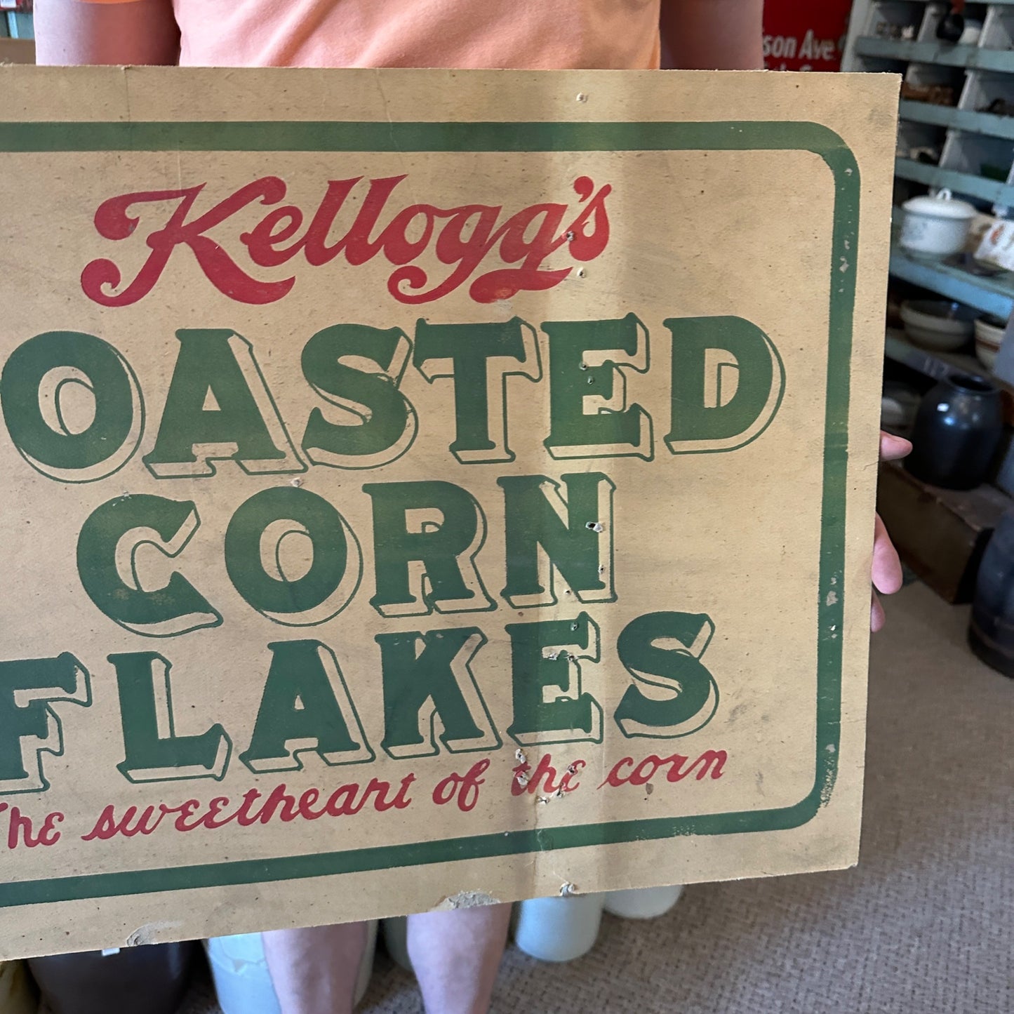 Antique 1910s Kelloggs Corn Flakes Cereal Cardbaord Advertising General Store Sign