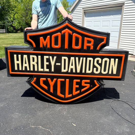 Original Harley Davidson Motorcycle Dealership Lighted Advertising Sign 5ft x 4ft