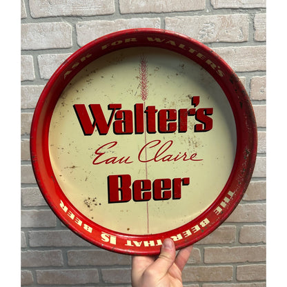 Vintage 1950s Walter's Beer Tray Eau Claire Wis Advertising Metal Serving Tray