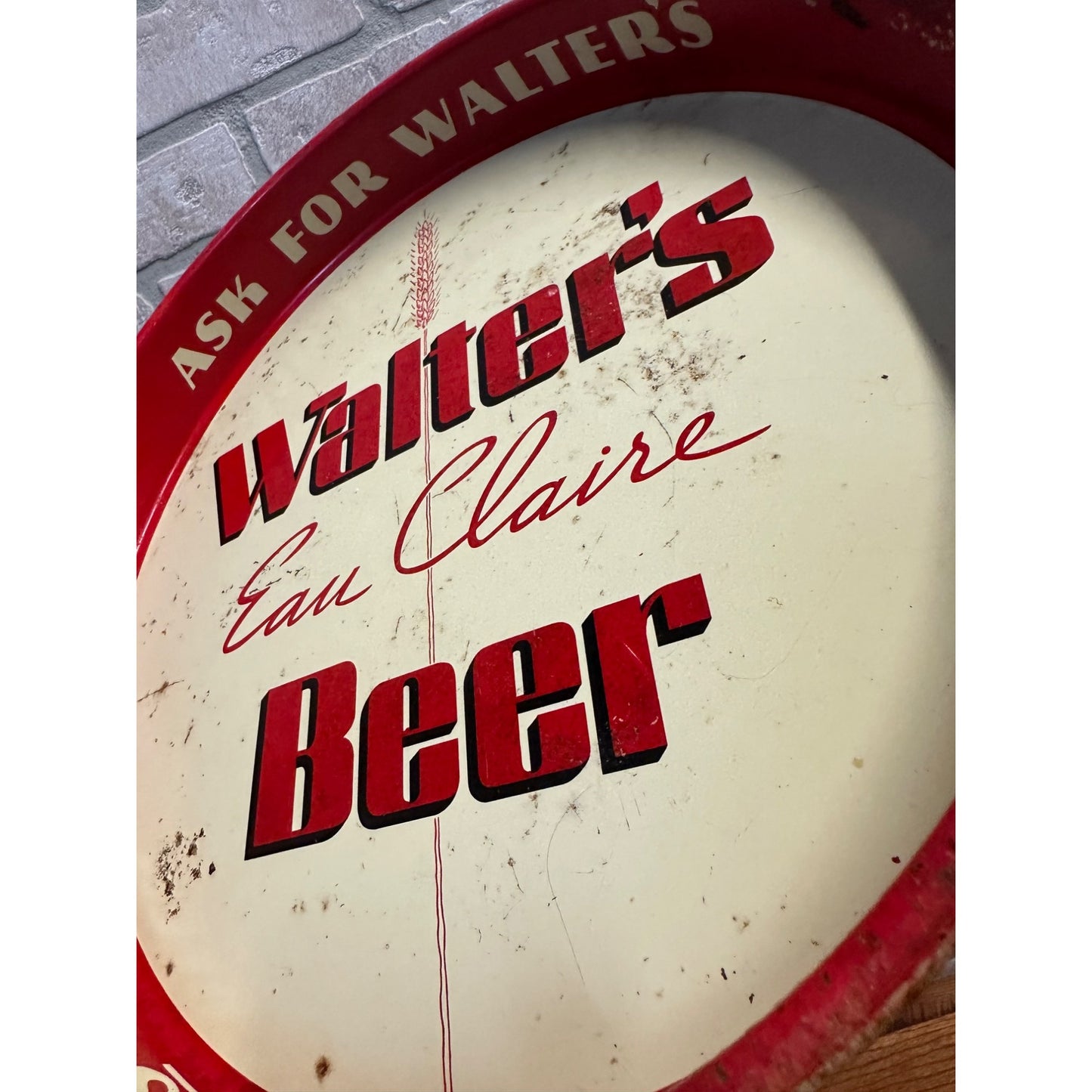 Vintage 1950s Walter's Beer Tray Eau Claire Wis Advertising Metal Serving Tray