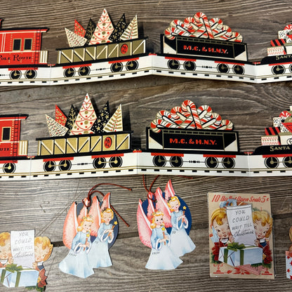 Vintage Lot of Christmas Trains Henri Fayette Diecut Cards Sticekrs Japan Banner
