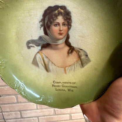 Antique Henry Grantman Lomira Wisocnsin Advertising Plate Victorian Lady Woman