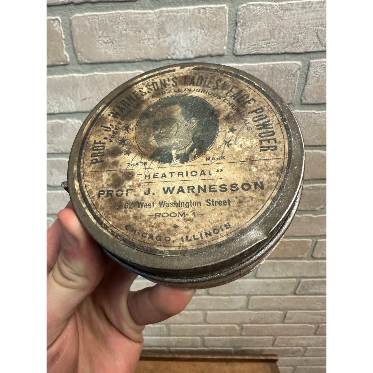 Early 1900s Vintage J. Warnesson Ladies Theatrical Face Powder Makeup Tin Can