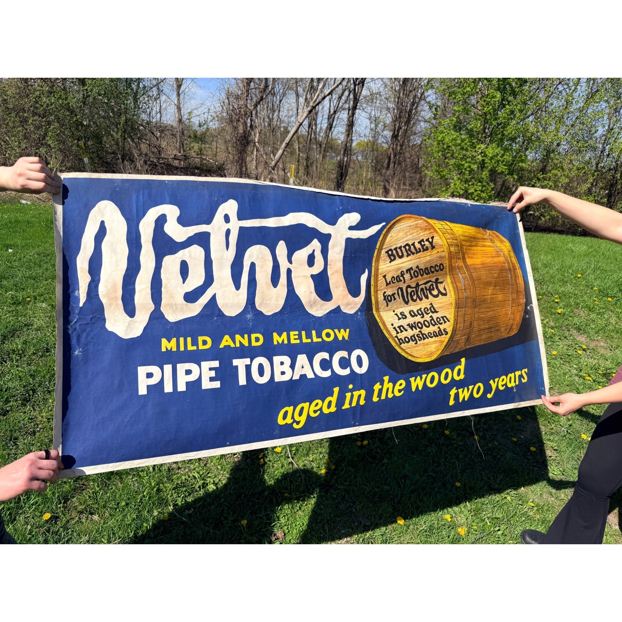 Vintage Velvet Pipe Tobacco Cloth Advertising Banner Sign General Store
