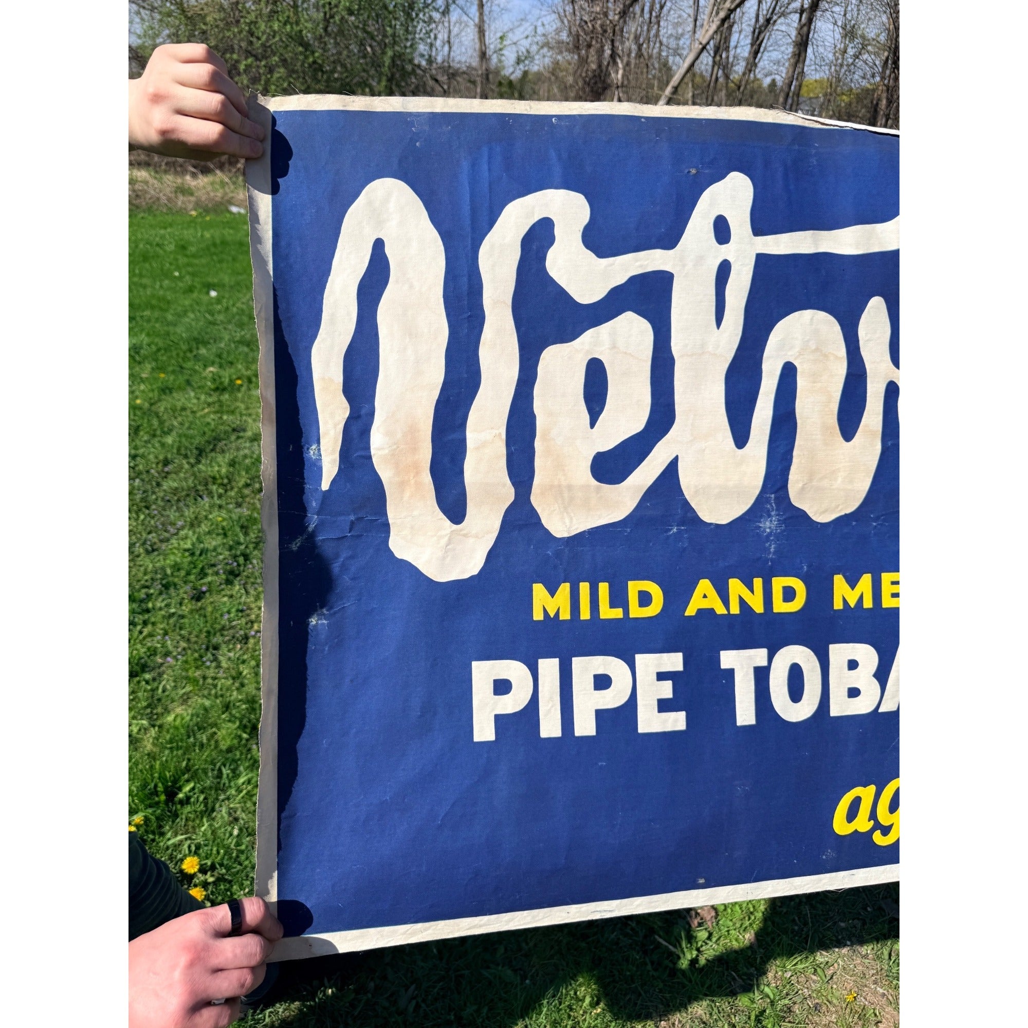 Vintage Velvet Pipe Tobacco Cloth Advertising Banner Sign General Store