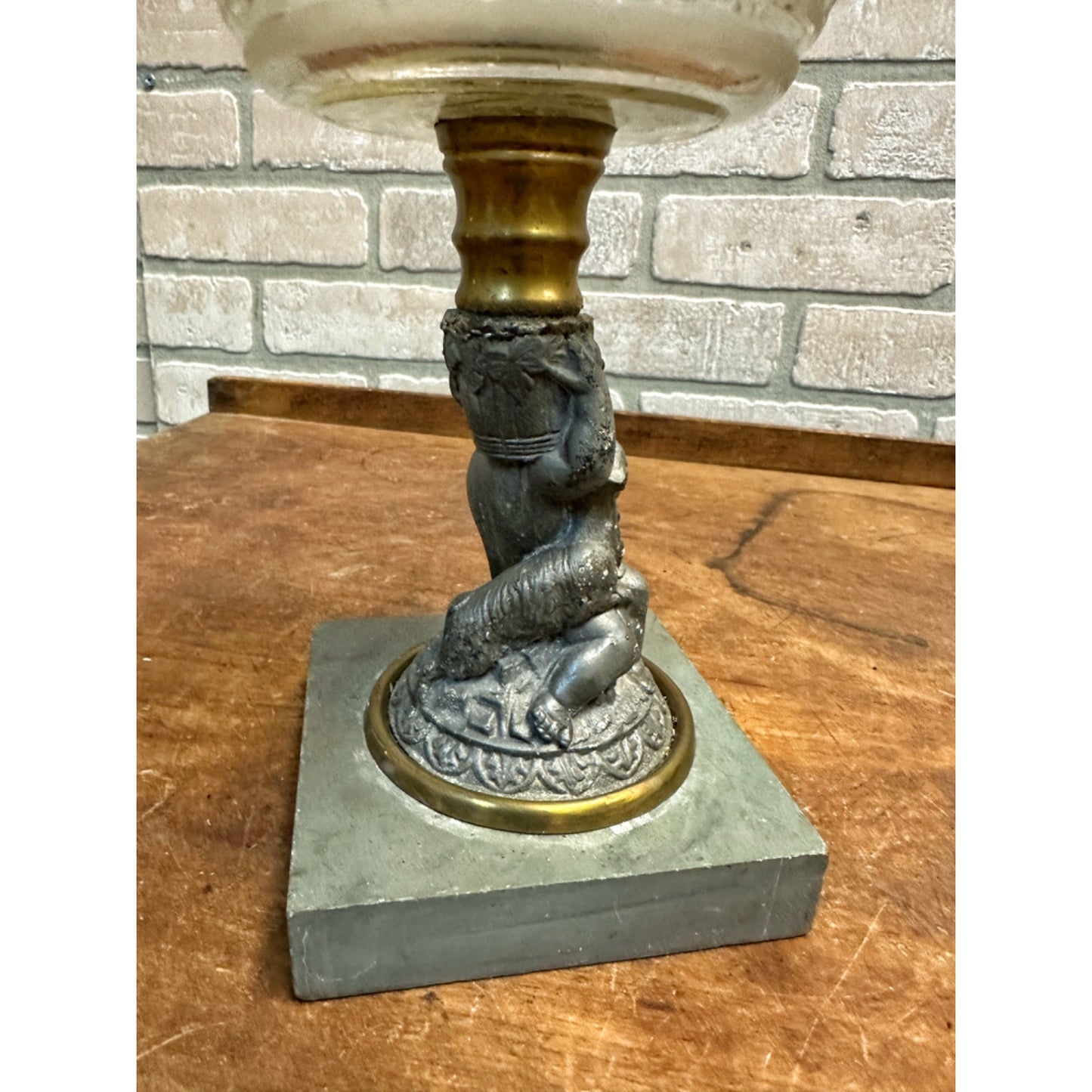 Antique 1870s Victorian Figural Cherub Spelter EAPG Oil Lamp Boy Grapes Goat