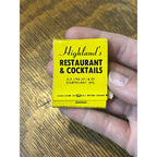 Vintage Unstruck Matchbook Advertising  Highlands restaurant and cocktails Sturtevant, Wis
