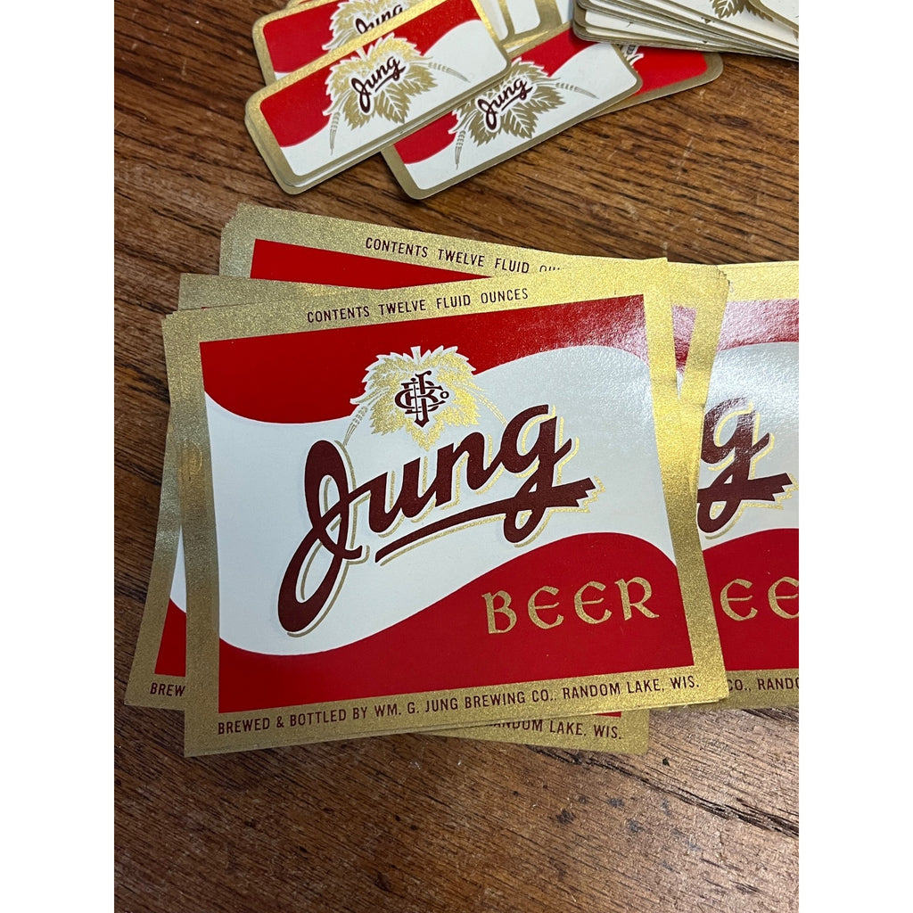 Vintage Huge Lot Jung Beer Random Lake 1940s Beer Bottle Labels 40+ Brewery