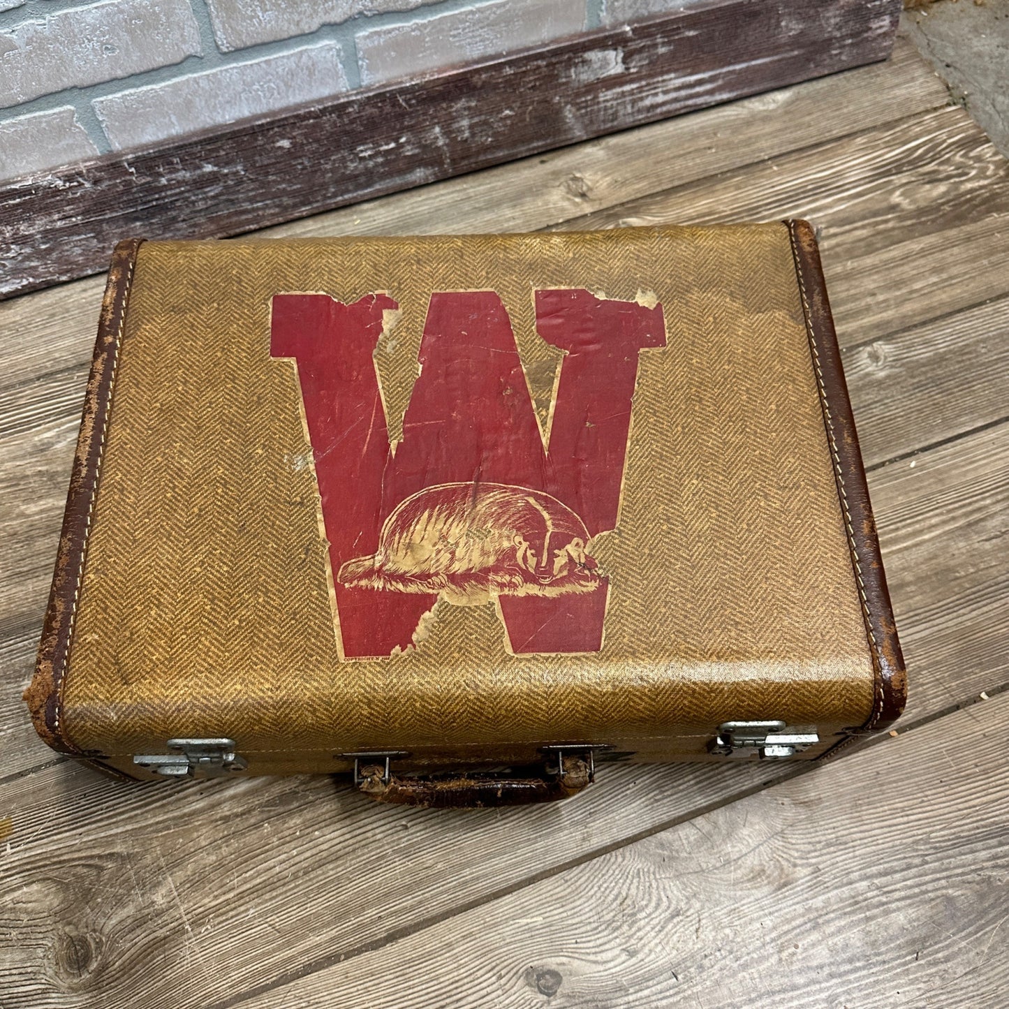 Vintage 1920s-1940s Wisconsin Badgers Madison Decal on Suitcase