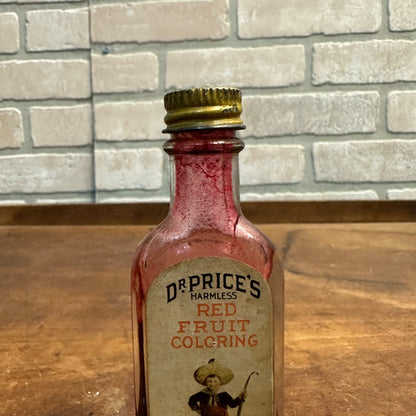 Vintage 1940s Dr. Price's Red Fruit Coloring Paper Label Glass Bottle Extracts Full