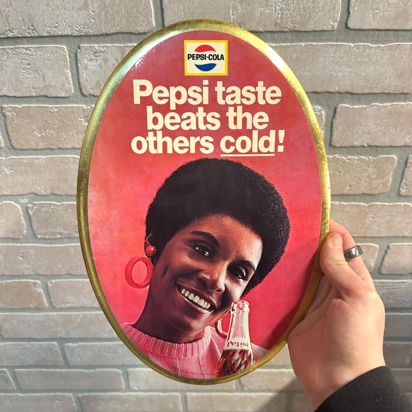 Pepsi Advertising Sign Pepsi Celluloid Sign "Pepsi Taste Beats The Others Cold"