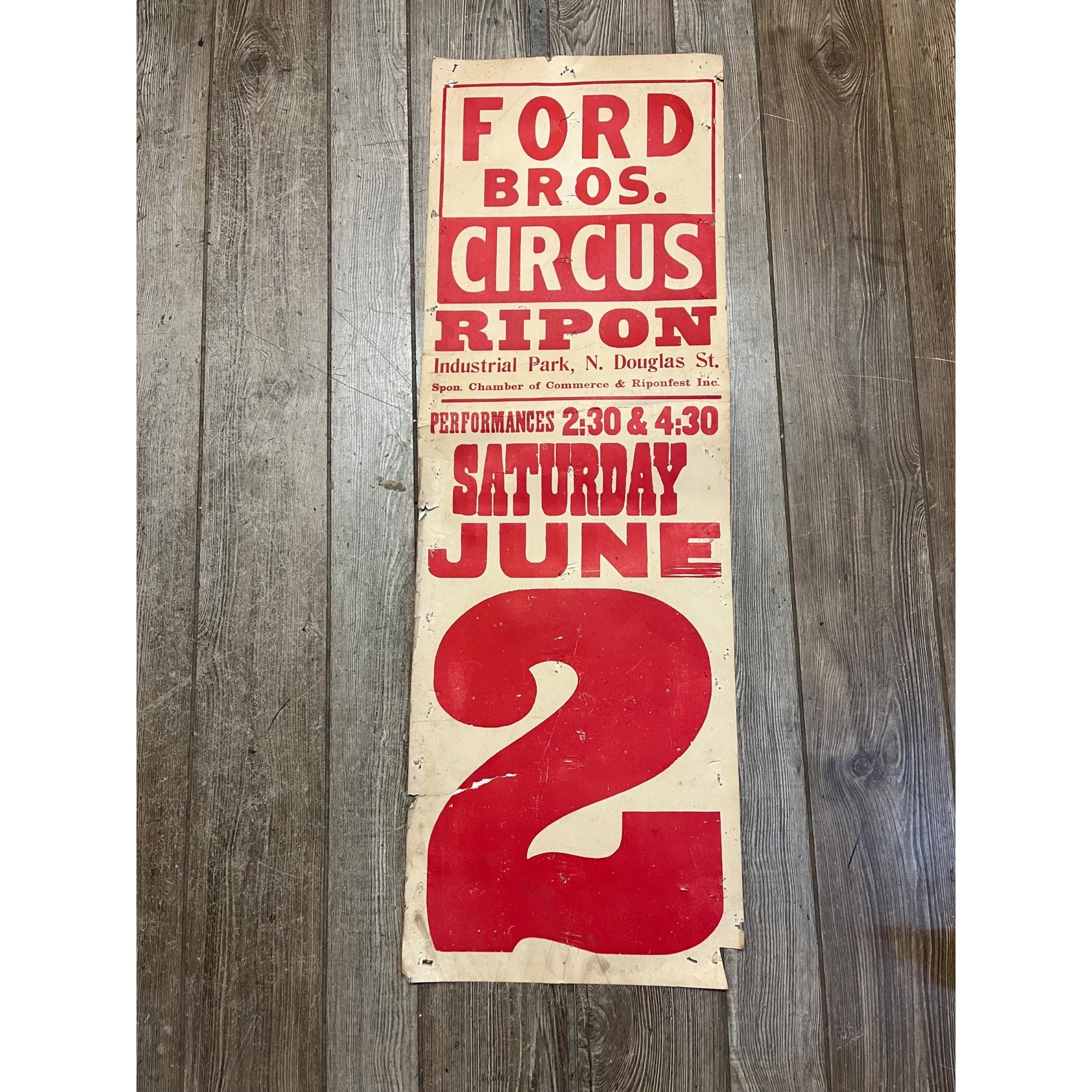 Vintage Ford Bros Circus Broadside Paper Poster Sign Promo Wisconsin