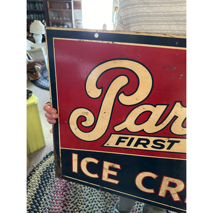 Vintage 1930s Parkin Ice Cream Advertising Double-Sided Sign Marshfield Wis