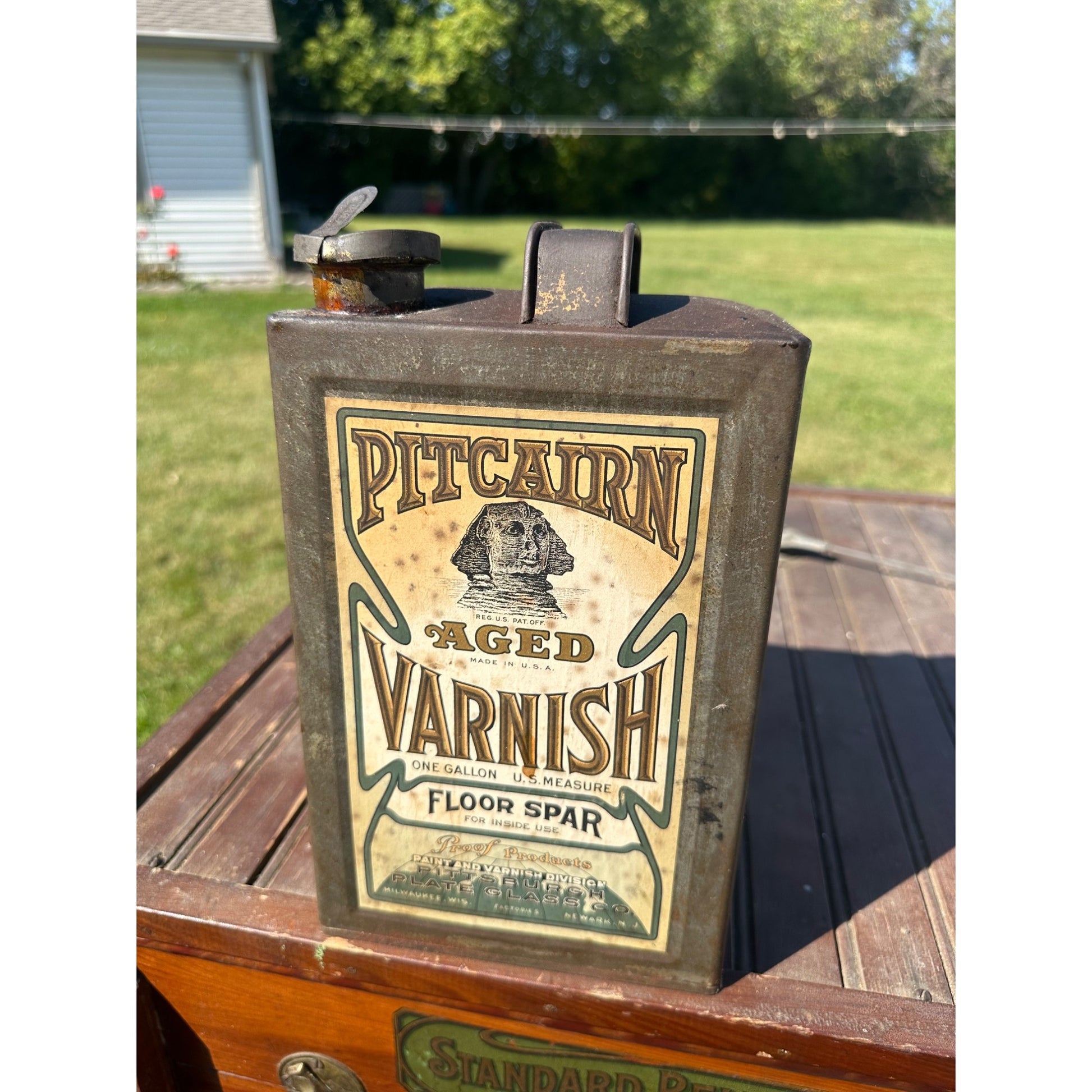 RARE Vintage Pitcairn Varnish Can Egyptian Sphinx Milwaukee Pittsburgh Plate