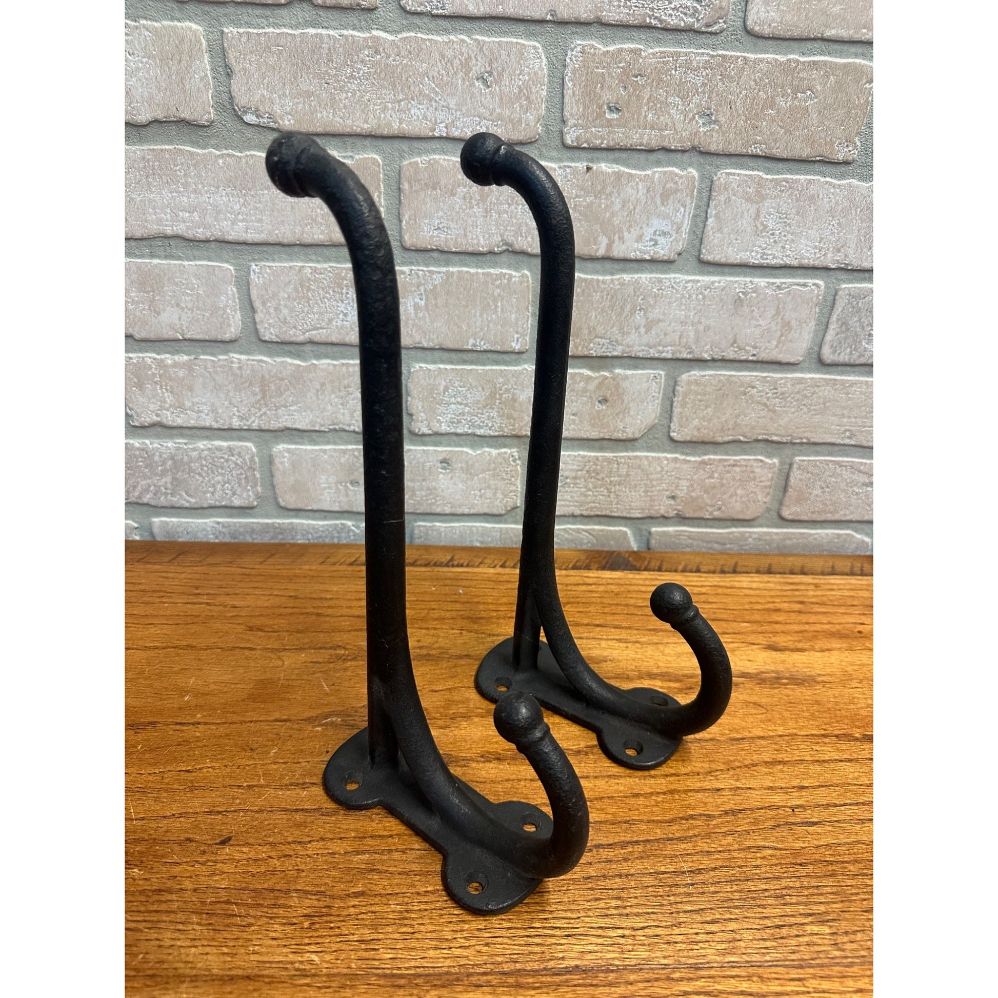Antique Primitive Cast Iron Double Harness Hooks Pair Farm Hangers