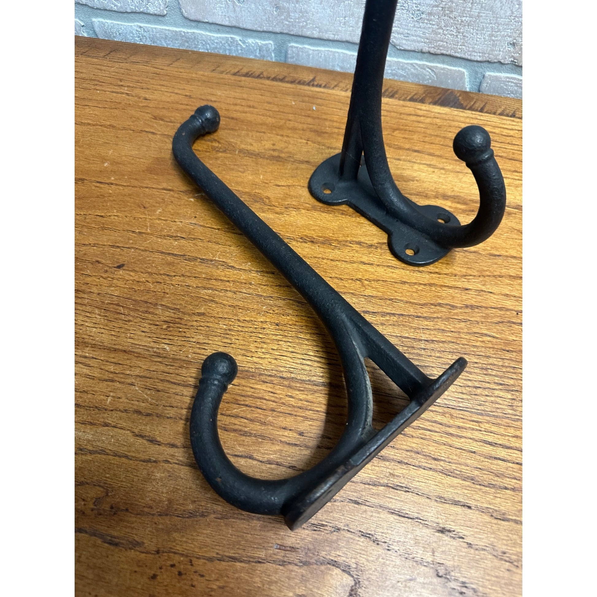 Antique Primitive Cast Iron Double Harness Hooks Pair Farm Hangers