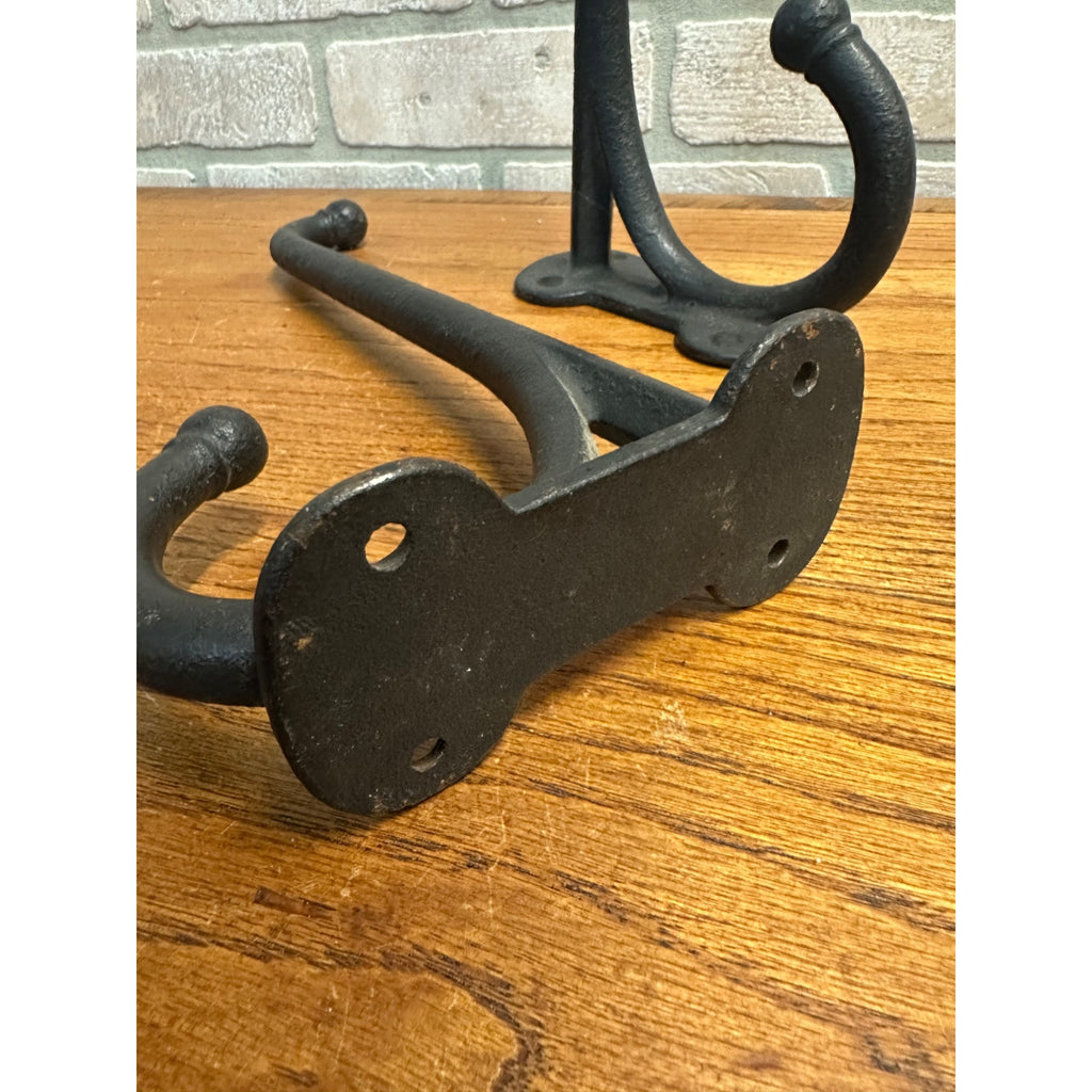 Antique Primitive Cast Iron Double Harness Hooks Pair Farm Hangers
