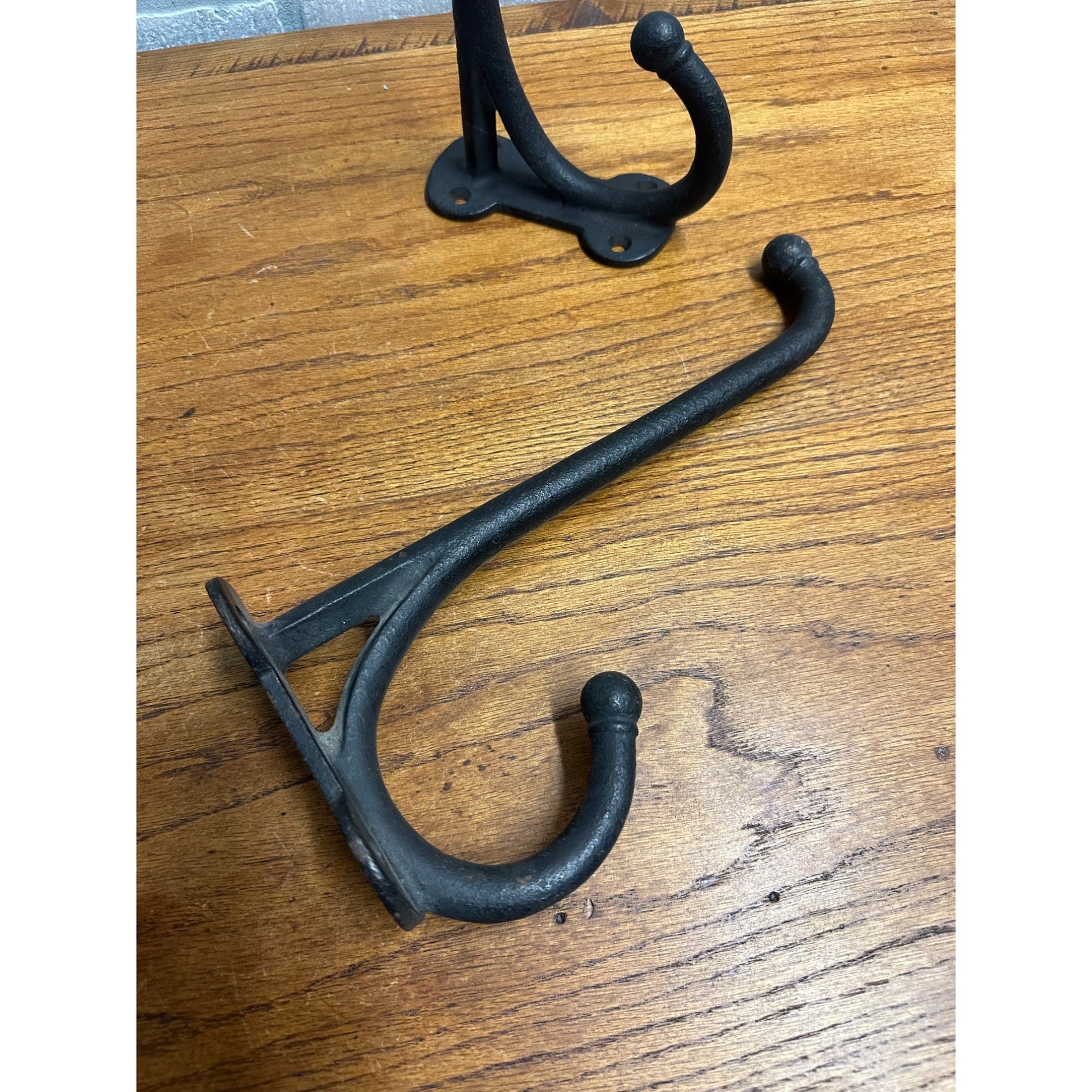 Antique Primitive Cast Iron Double Harness Hooks Pair Farm Hangers