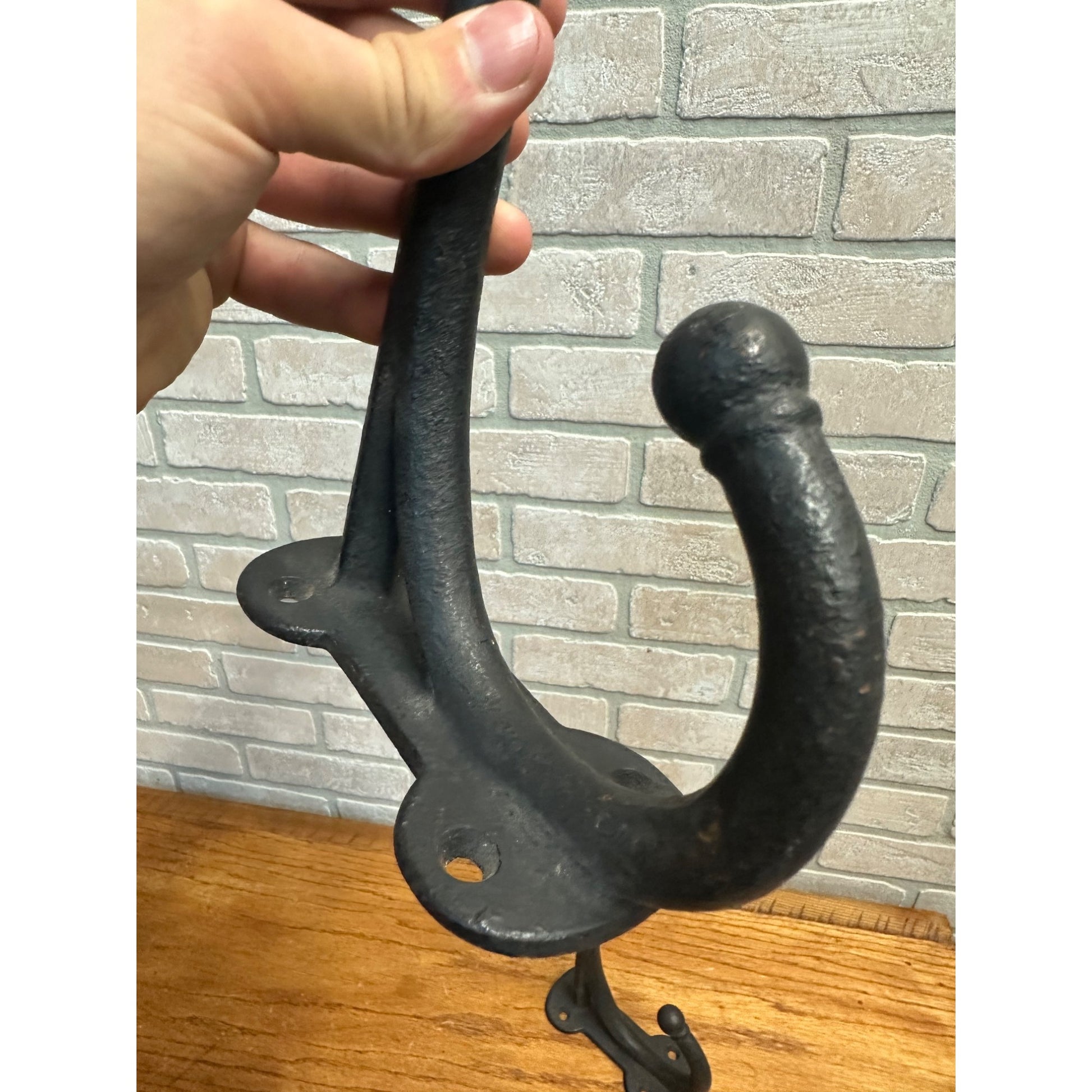 Antique Primitive Cast Iron Double Harness Hooks Pair Farm Hangers