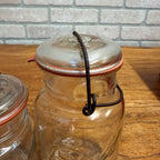 Pair Ideal Ball Fruit Canning Jars Clear Bail Handle Glass Lid 1908 Quart & Pint