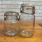 Pair Ideal Ball Fruit Canning Jars Clear Bail Handle Glass Lid 1908 Quart & Pint