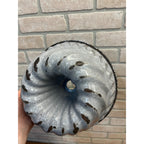 Antique Primitive Grey and White Speckled Enamel Graniteware Bundt Cake Pan/Farmhouse Decor