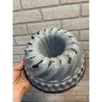 Antique Primitive Grey and White Speckled Enamel Graniteware Bundt Cake Pan/Farmhouse Decor