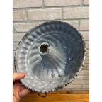 Antique Primitive Grey and White Speckled Enamel Graniteware Bundt Cake Pan/Farmhouse Decor