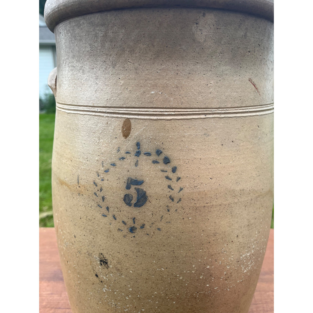 Antique 5 Gallon Stoneware Buuter Churn Crock Ohio Pottery Salt Glazed