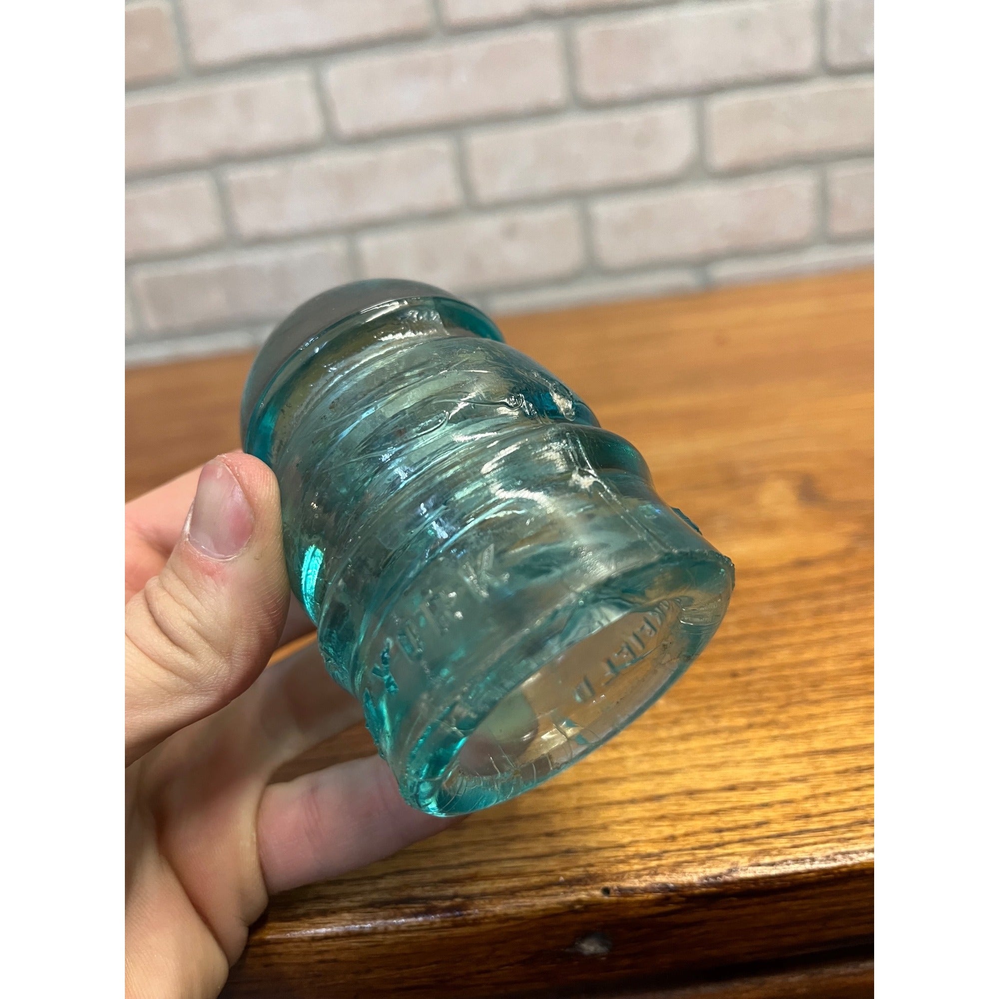 Antique Vintage Brookfield "Keg" Aqua Blue Glass Insulator 3.5" New York Telegraph Electrical