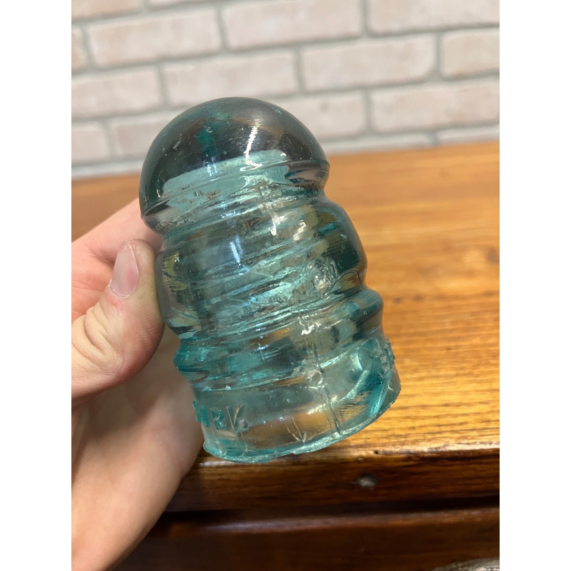 Antique Vintage Brookfield "Keg" Aqua Blue Glass Insulator 3.5" New York Telegraph Electrical