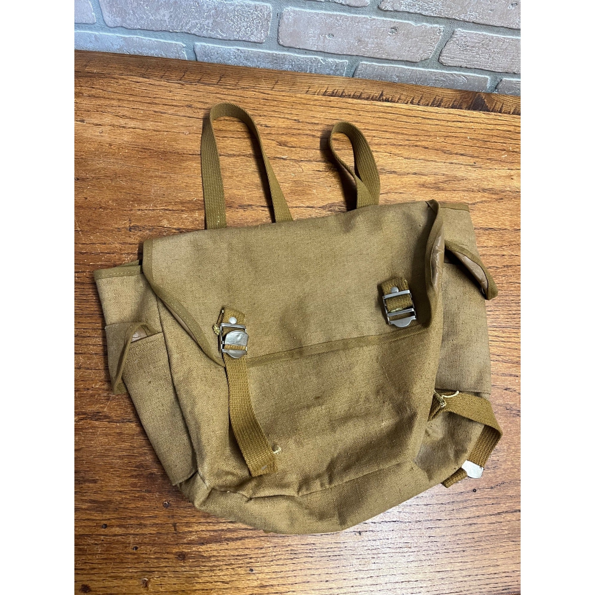 Vintage Khaki/Canvas Messenger Bag With Floral-Embossed Vinyl Interior WWII Military Musette Bag or Field Pack
