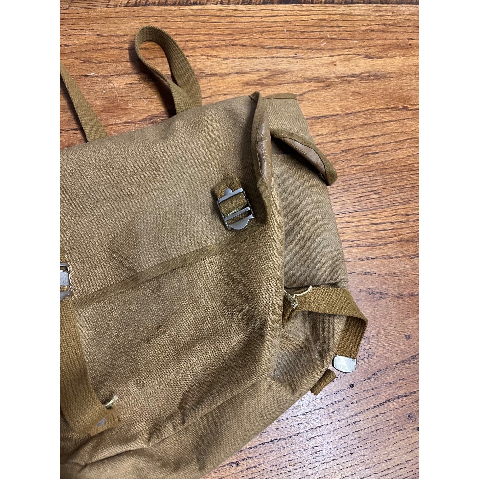 Vintage Khaki/Canvas Messenger Bag With Floral-Embossed Vinyl Interior WWII Military Musette Bag or Field Pack