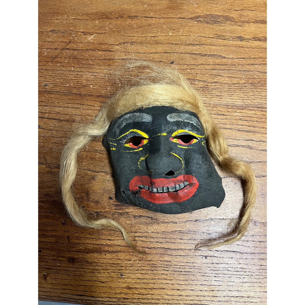 Vintage 1940s Halloween Child's Costume Mask w/ Hair - Cheesecloth Gauze