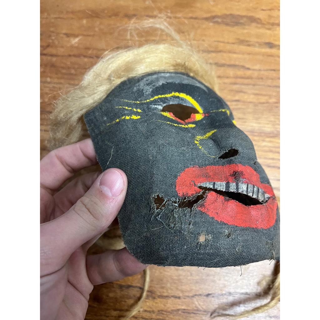 Vintage 1940s Halloween Child's Costume Mask w/ Hair - Cheesecloth Gauze