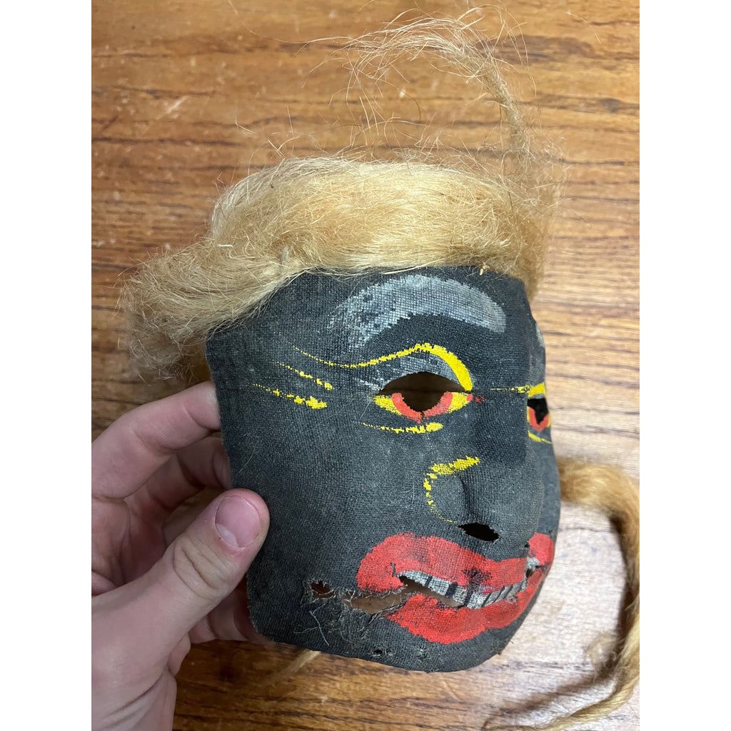 Vintage 1940s Halloween Child's Costume Mask w/ Hair - Cheesecloth Gauze