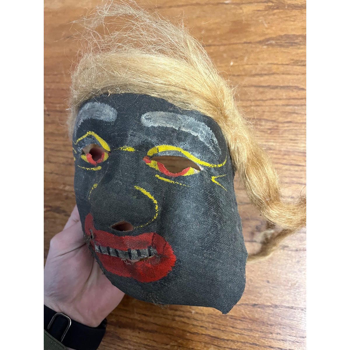 Vintage 1940s Halloween Child's Costume Mask w/ Hair - Cheesecloth Gauze