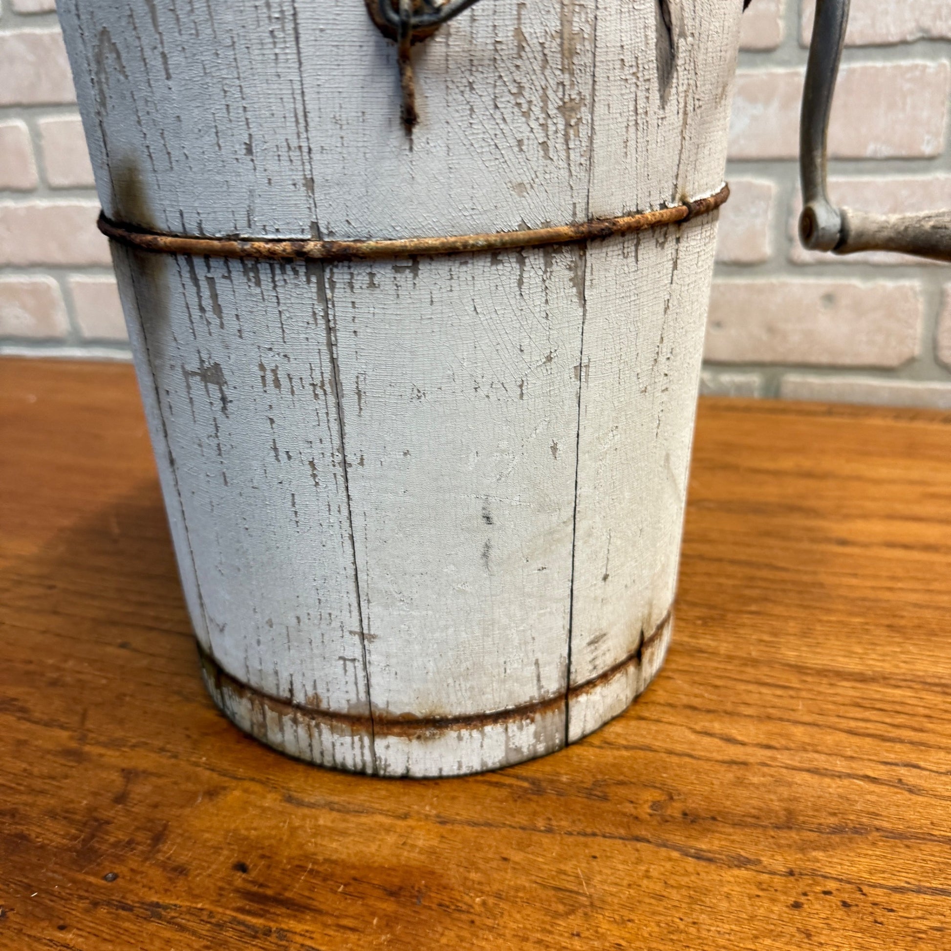 Antique Primitive Alaska Freezer Hand Crank Ice Cream Maker Farmhouse White