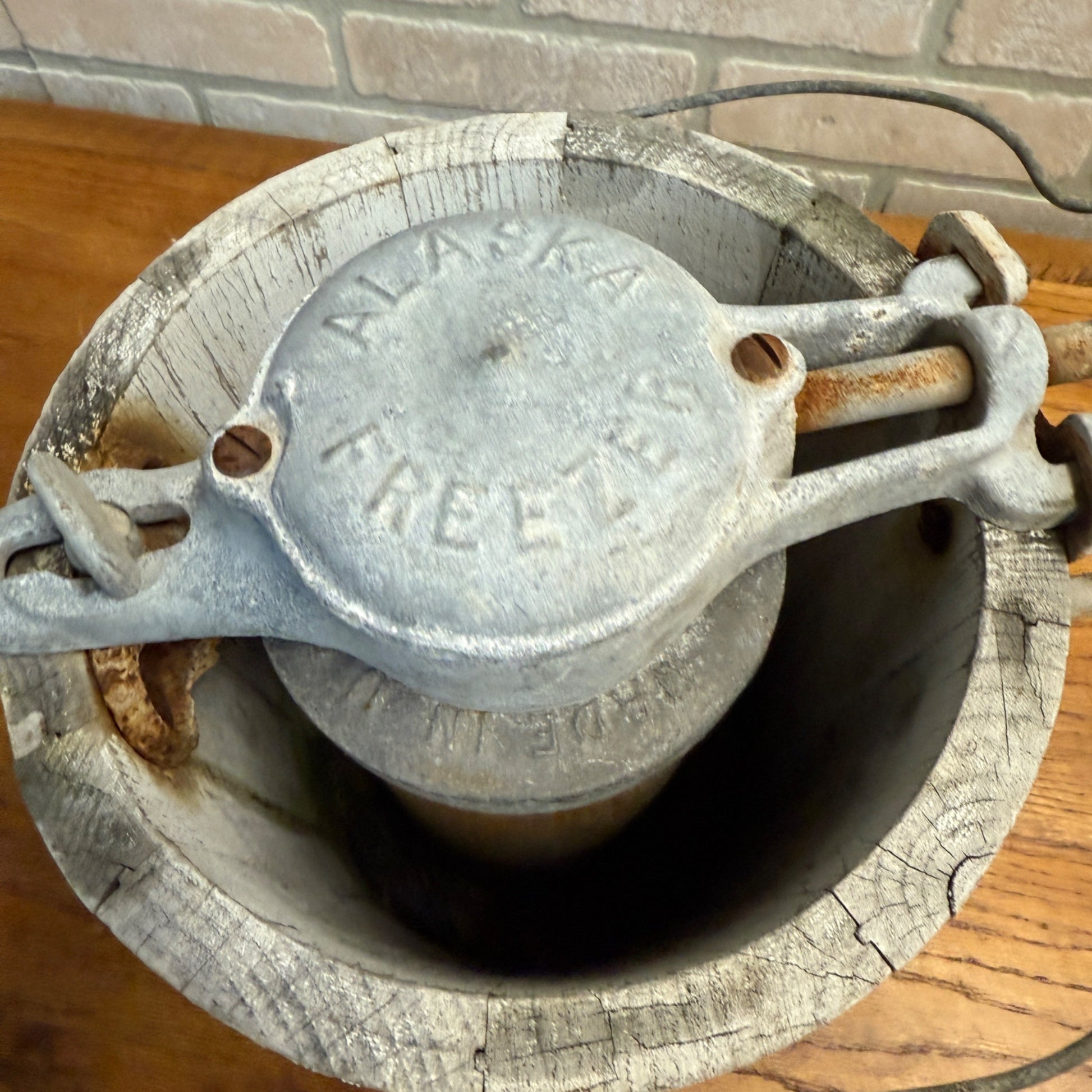 Antique Primitive Alaska Freezer Hand Crank Ice Cream Maker Farmhouse White