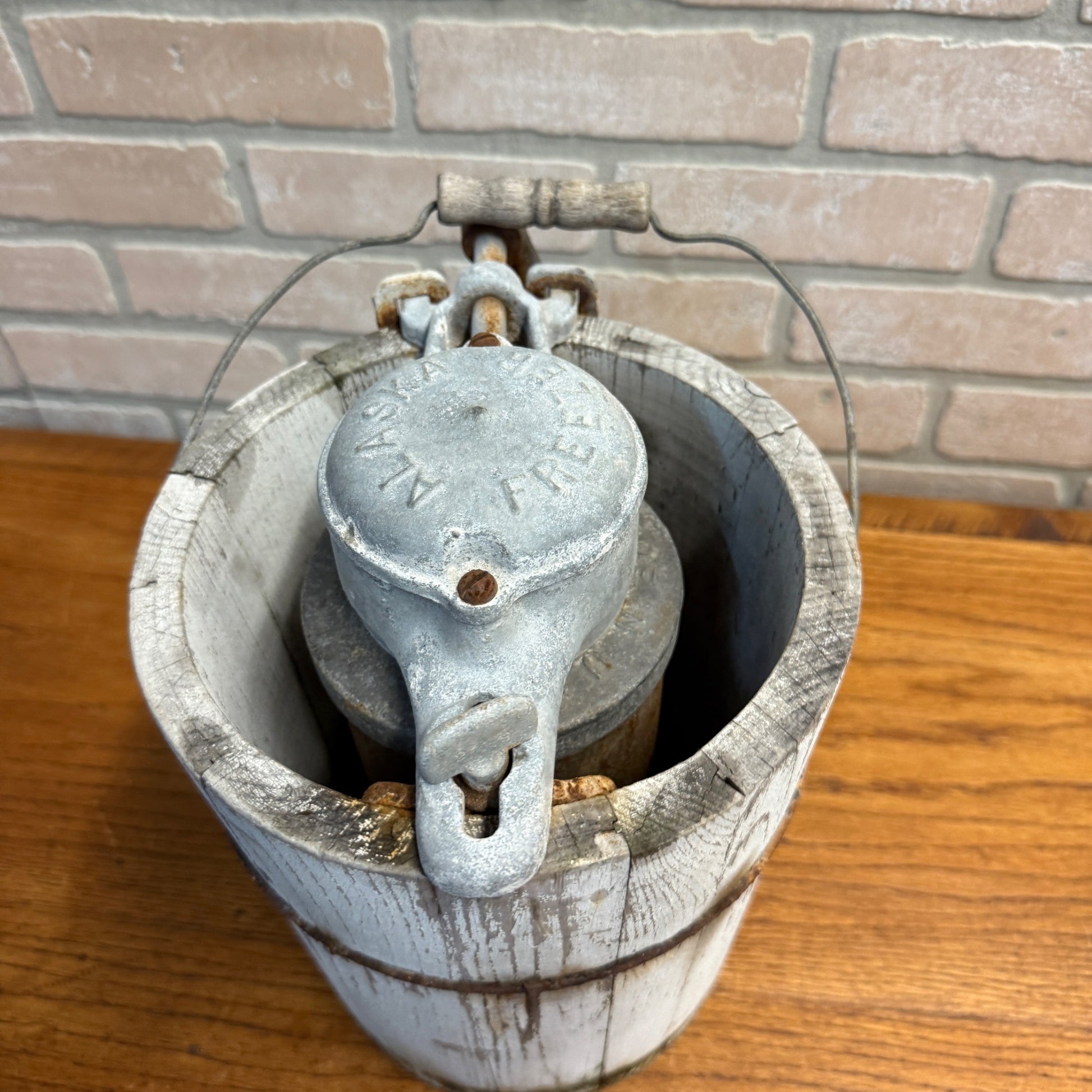 Antique Primitive Alaska Freezer Hand Crank Ice Cream Maker Farmhouse White