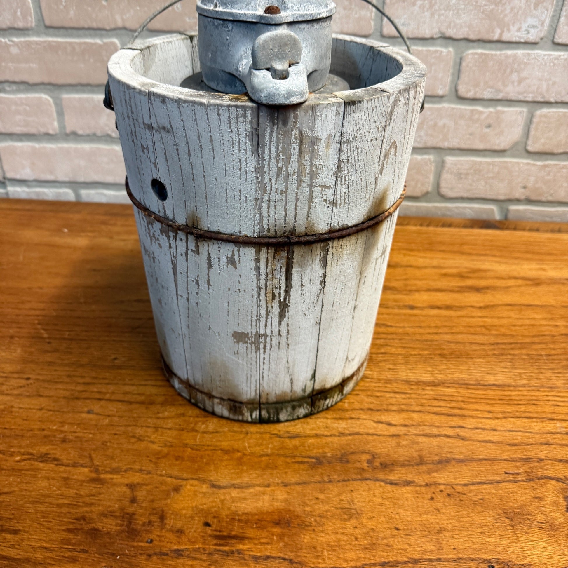 Antique Primitive Alaska Freezer Hand Crank Ice Cream Maker Farmhouse White