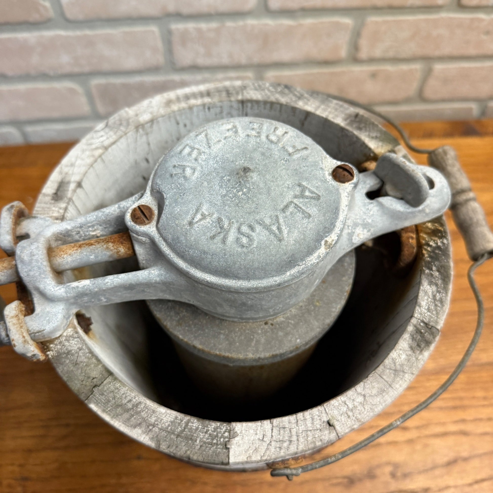 Antique Primitive Alaska Freezer Hand Crank Ice Cream Maker Farmhouse White