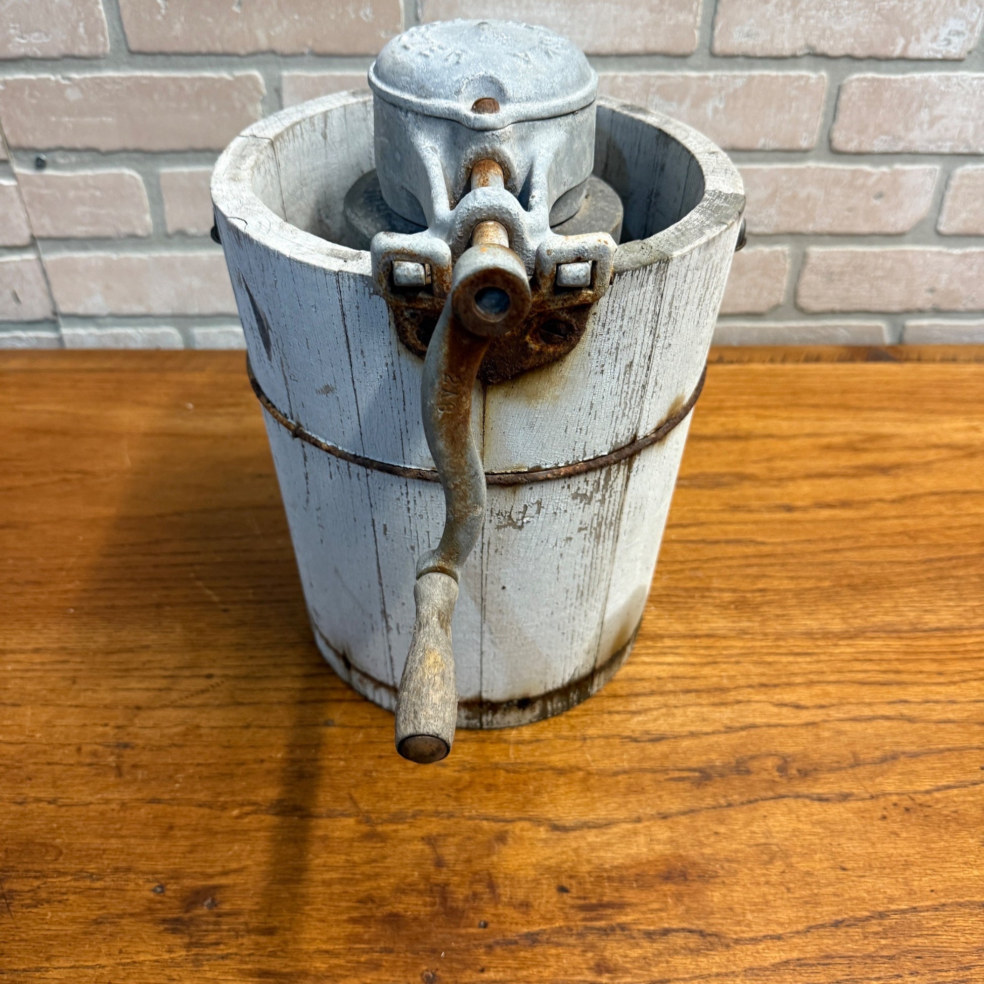 Antique Primitive Alaska Freezer Hand Crank Ice Cream Maker Farmhouse White