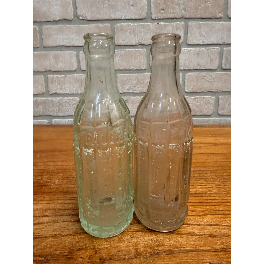 Pair Vintage Bottle Aqua Fauerbach Madison Wisconsin 7 Oz Soda Beer Aqua & Clear
