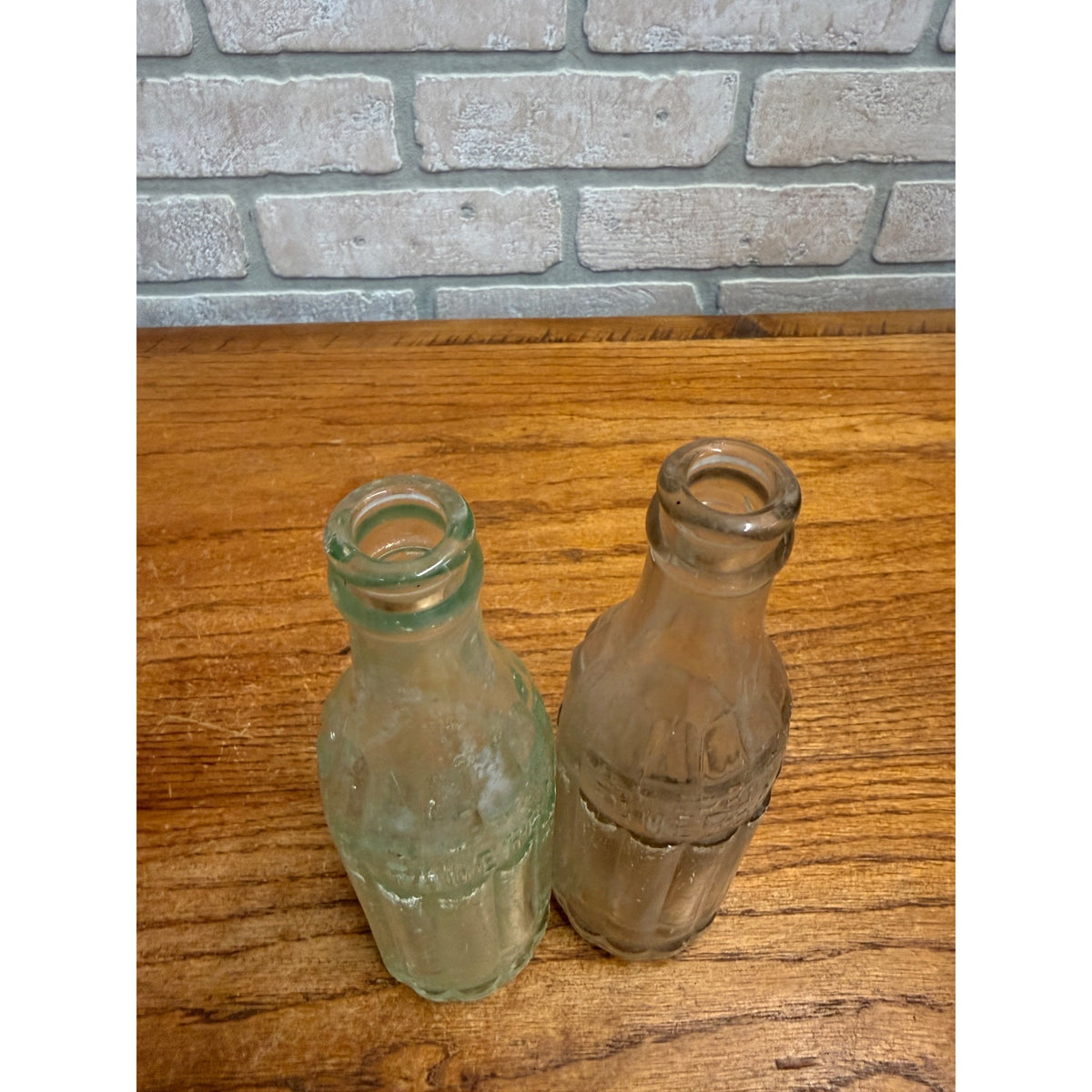 Pair Vintage Bottle Aqua Fauerbach Madison Wisconsin 7 Oz Soda Beer Aqua & Clear