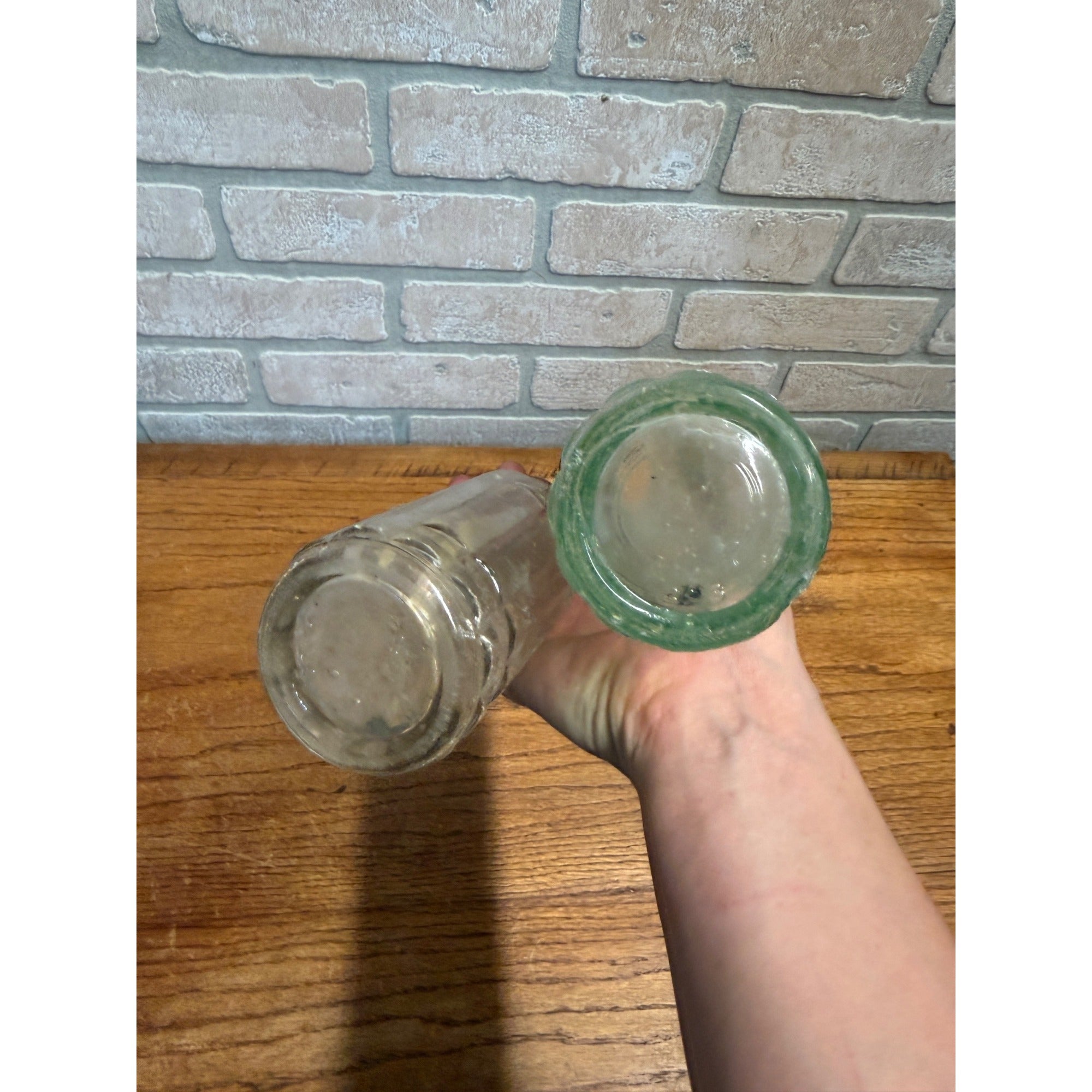Pair Vintage Bottle Aqua Fauerbach Madison Wisconsin 7 Oz Soda Beer Aqua & Clear