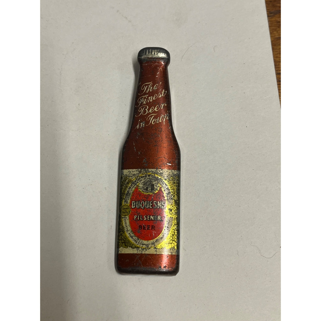 Vintage Duquesne Pilsner Beer Tin Metal Figural Bottle Opener