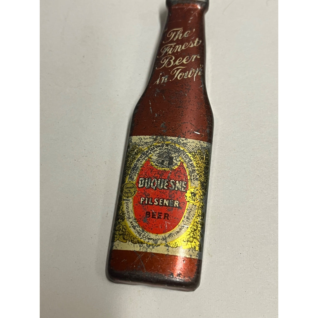 Vintage Duquesne Pilsner Beer Tin Metal Figural Bottle Opener