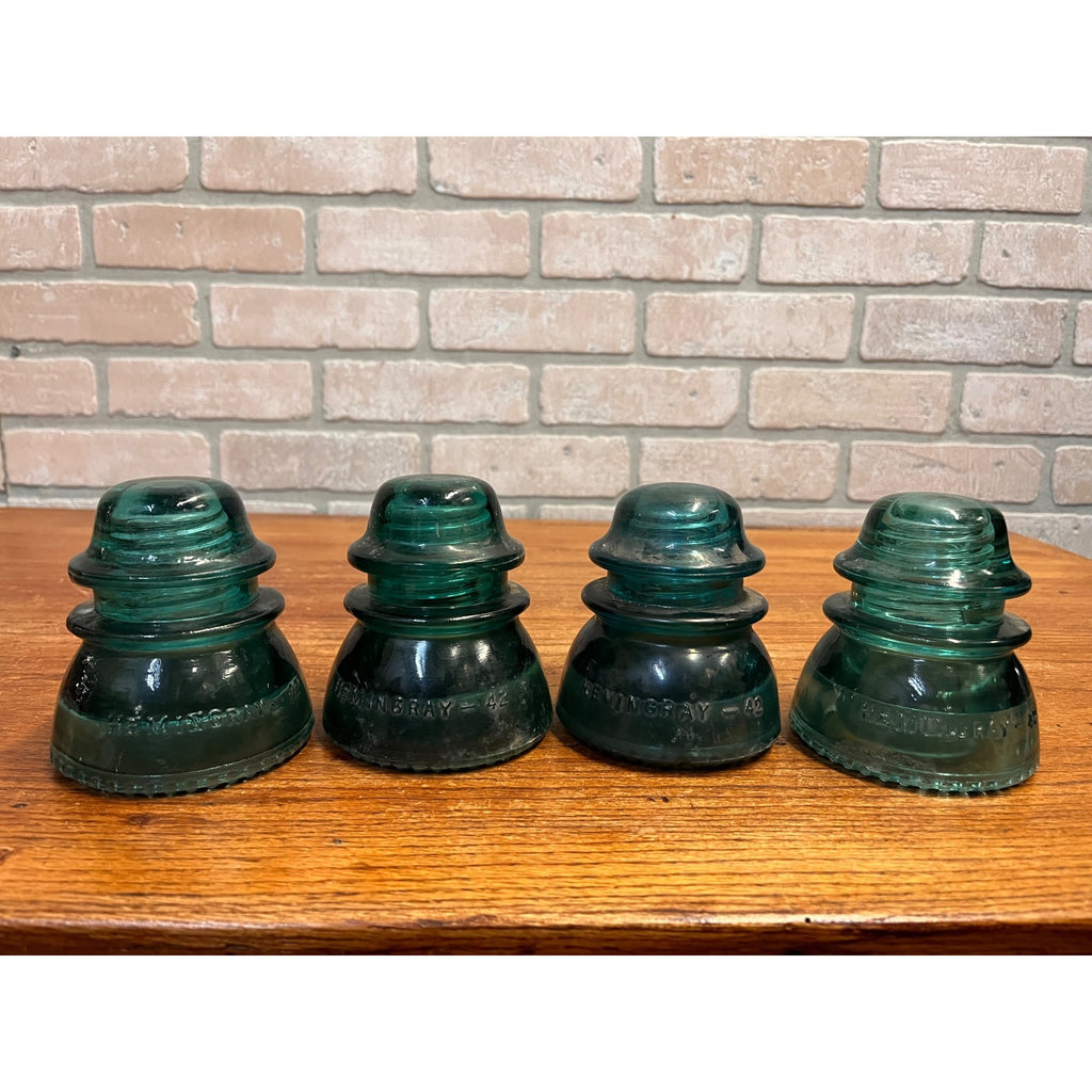 Vintage Aqua Teal Blue Hemingray No. 42 Glass Insulator Set of 4